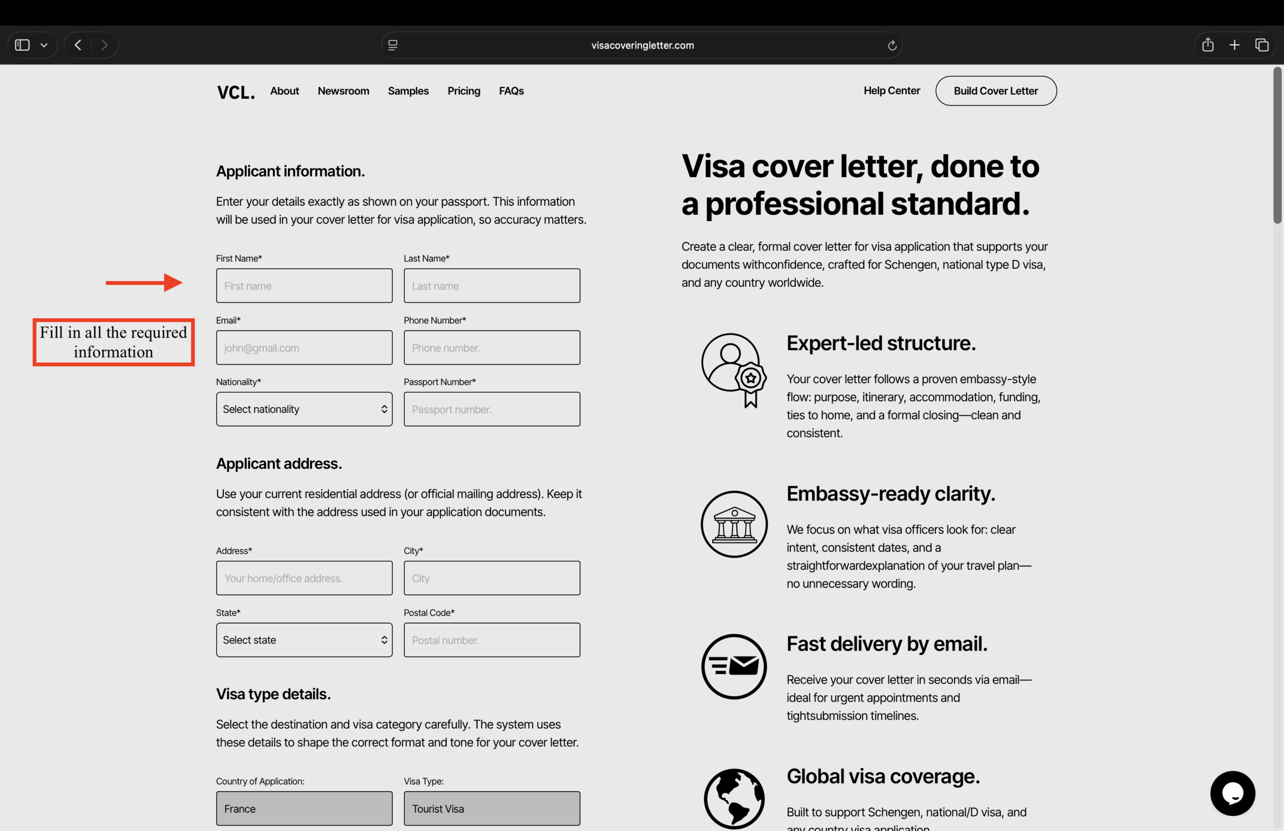 fill-out-cover-letter-application-form-using-VCL
