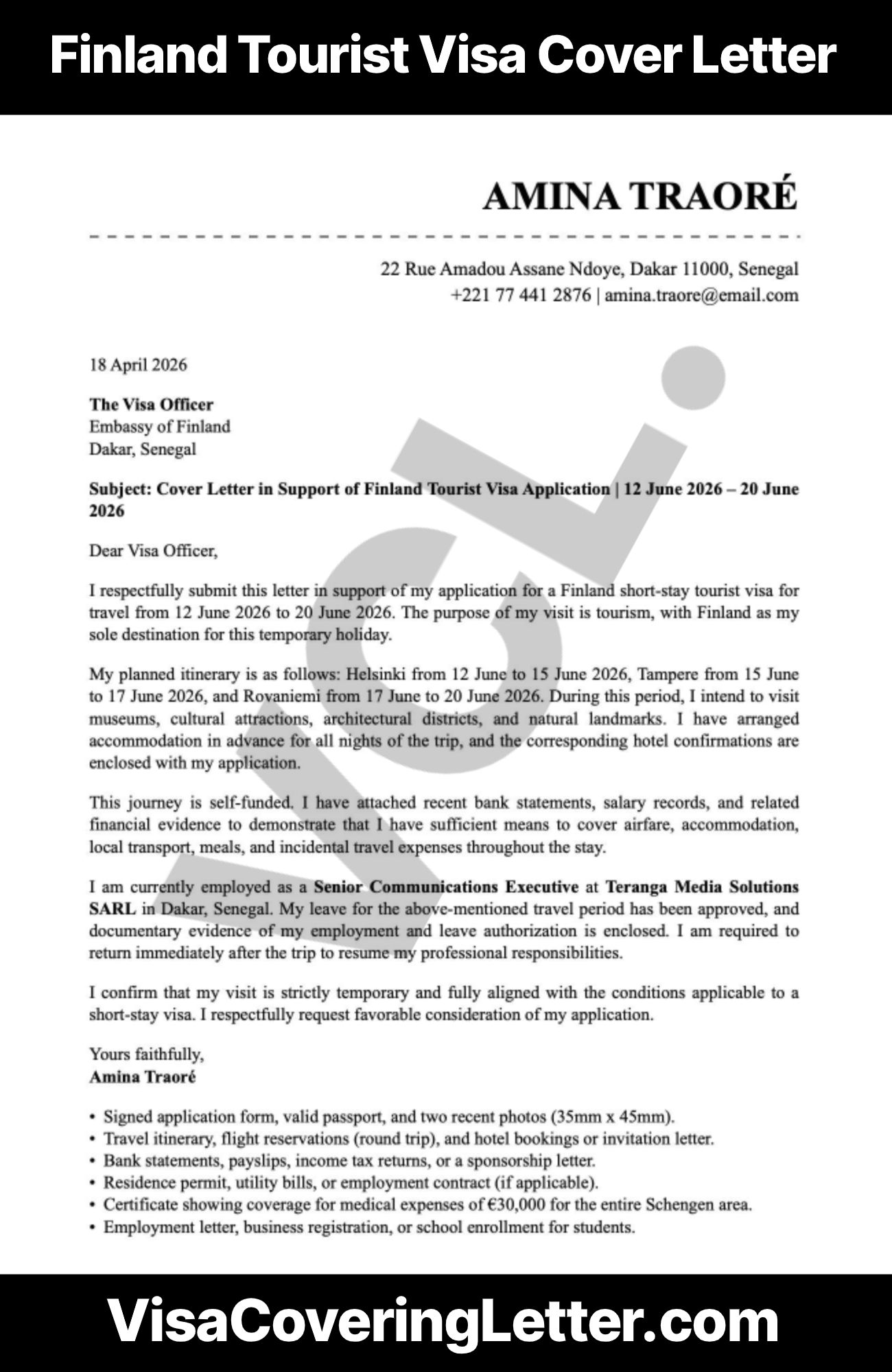 finland-tourist-visa-cover-letter-sample