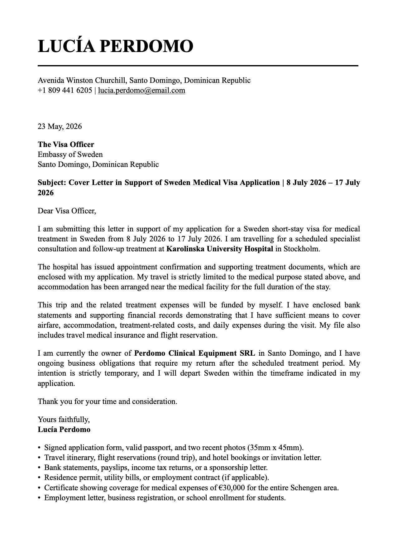 sweden-medical-visa-cover-letter-sample