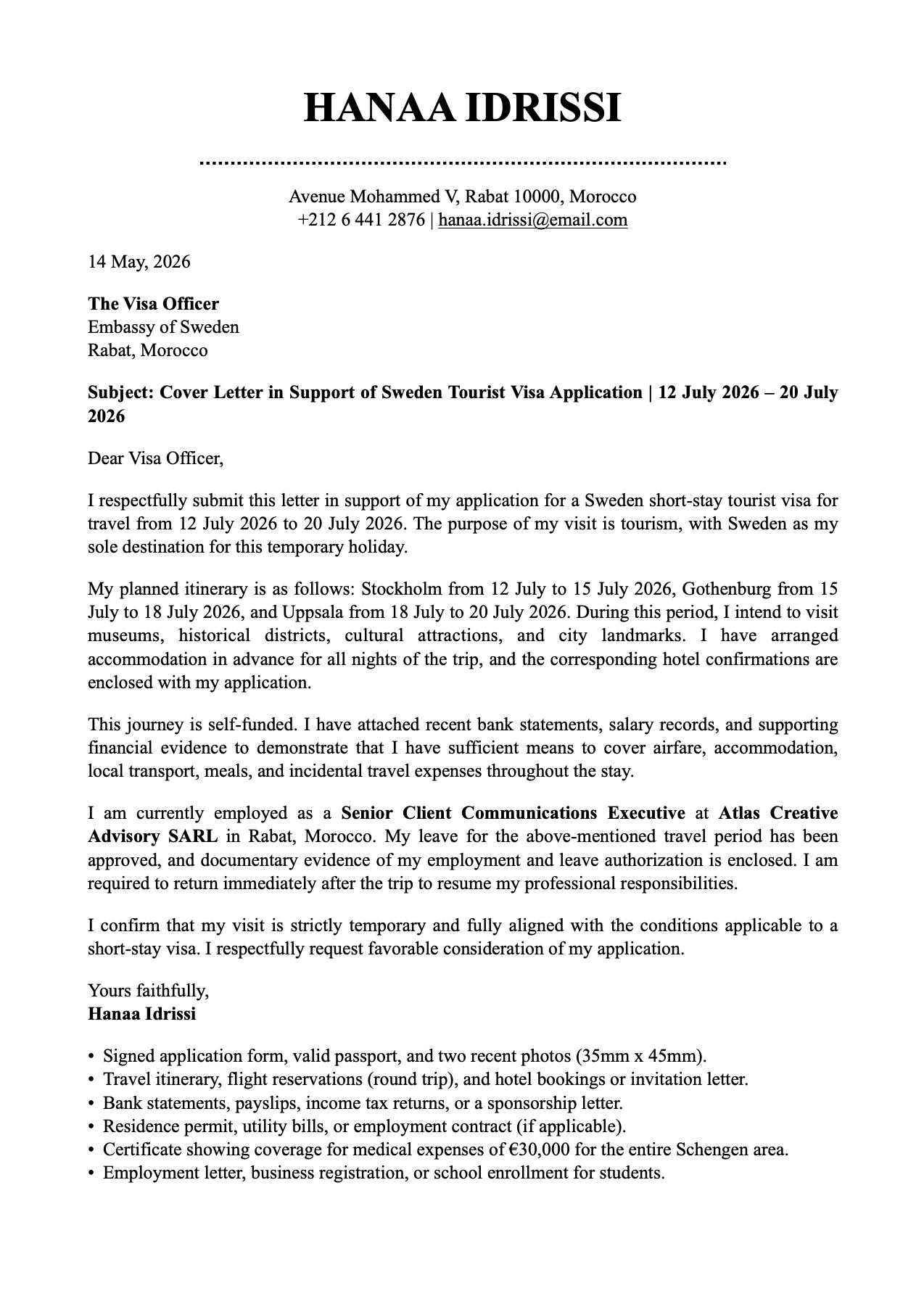 sweden-tourist-visa-cover-letter-sample
