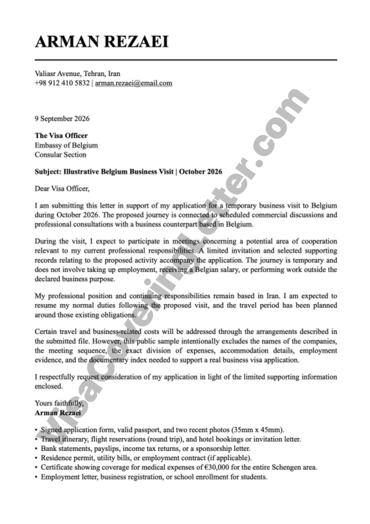 belgium-business-visa-cover-letter-sample