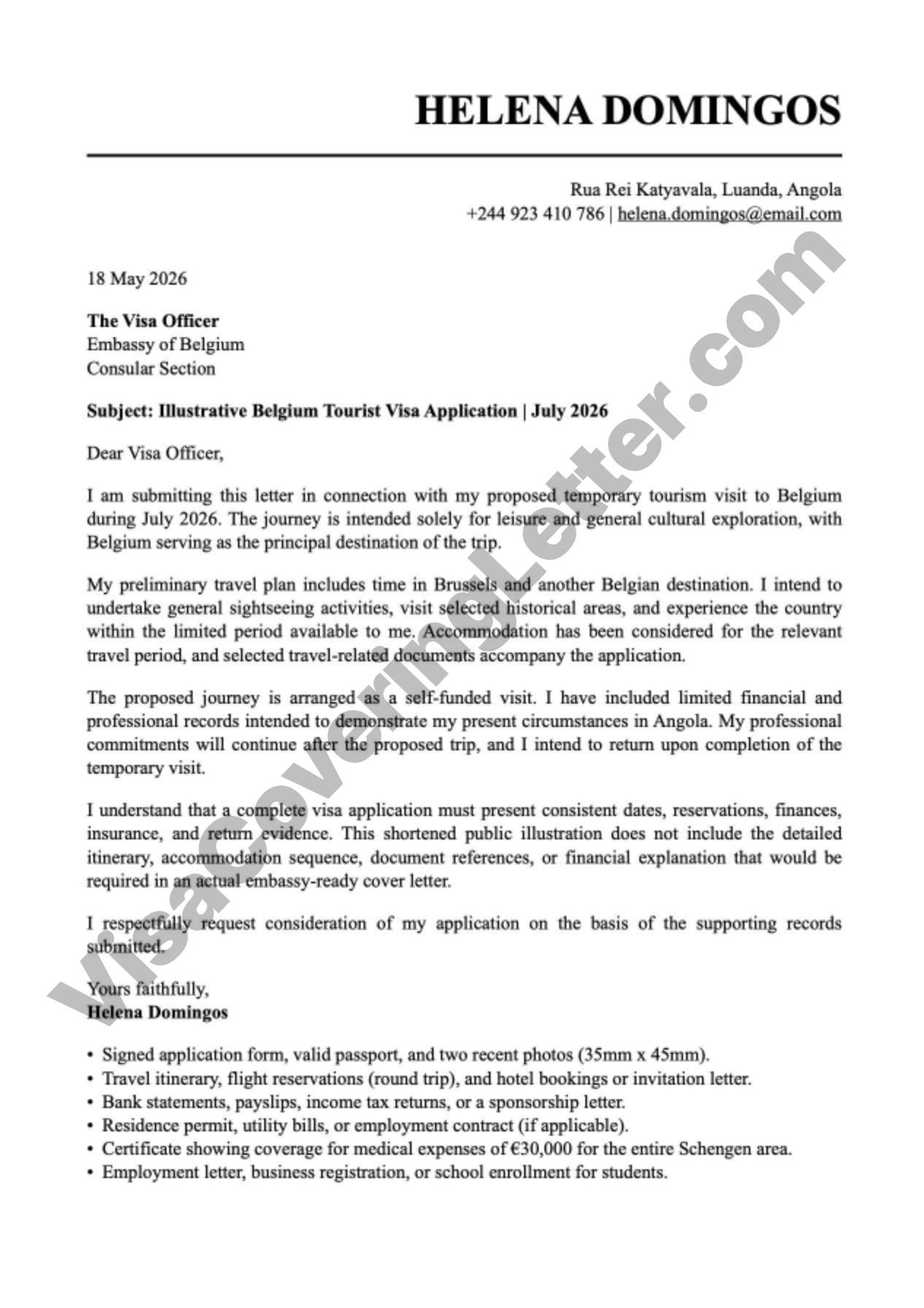belgium-tourist-visa-cover-letter-sample