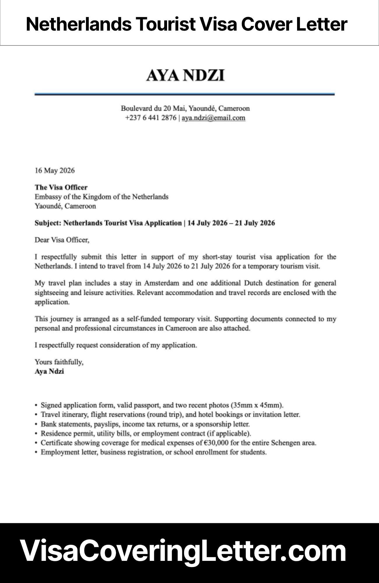 netherlands-tourist-visa-cover-letter-sample